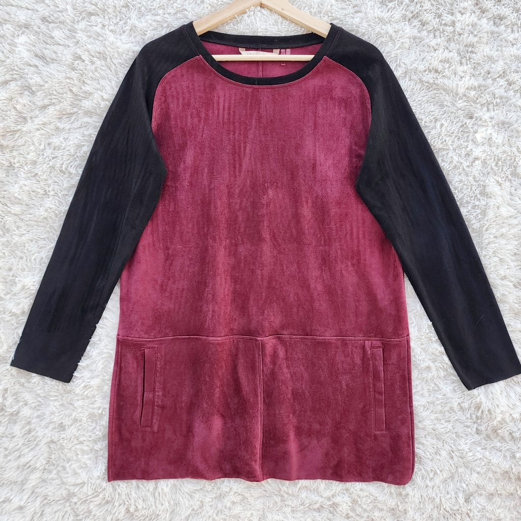 Soft Surroundings Faux Suede Burgundy Split Hem Tunic